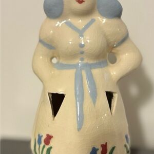 Vintage Cream and Blue Ceramic Lady Figurine